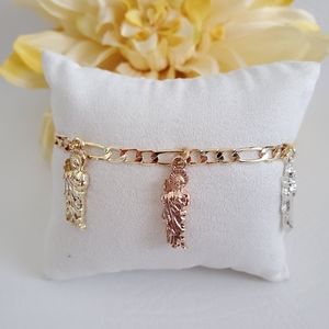 St Jude Tri Color Figure Charm Gold Plated Bracelet